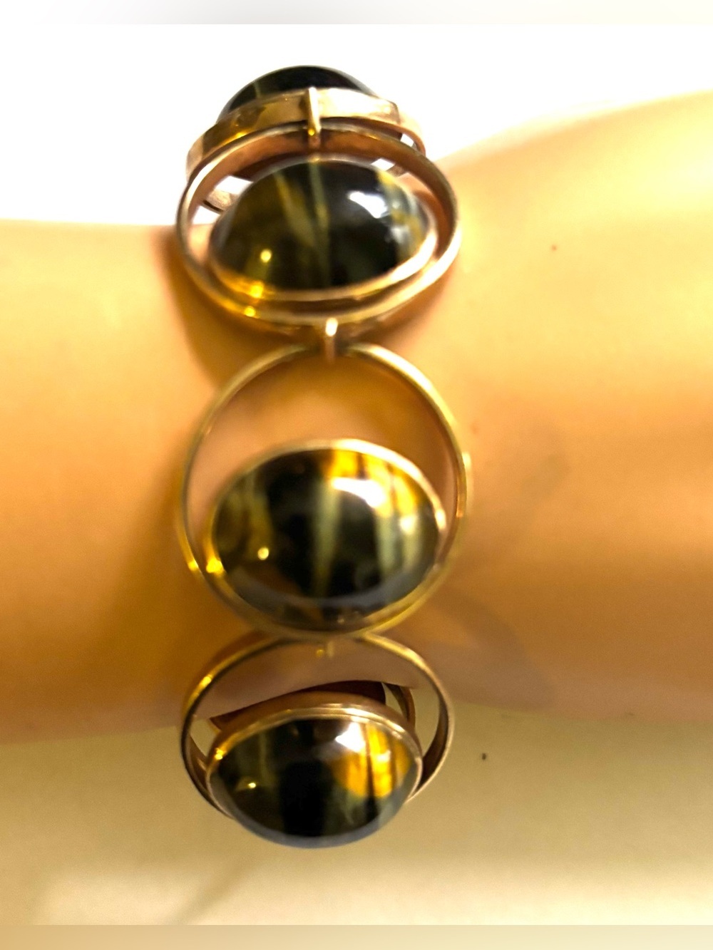 Vintage Gold tiger eye Bracelet with Cabochons